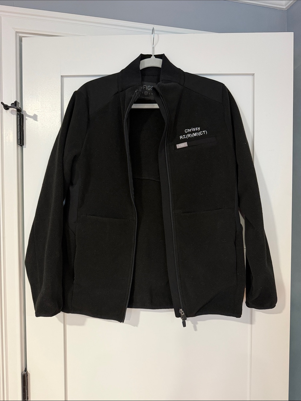 Figs Black Embroidered Zip-Up Fleece Jacket